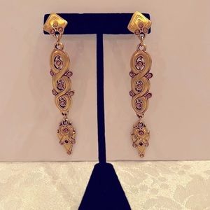 4 Inch Gold Drop Earrings with Topaz Crystals